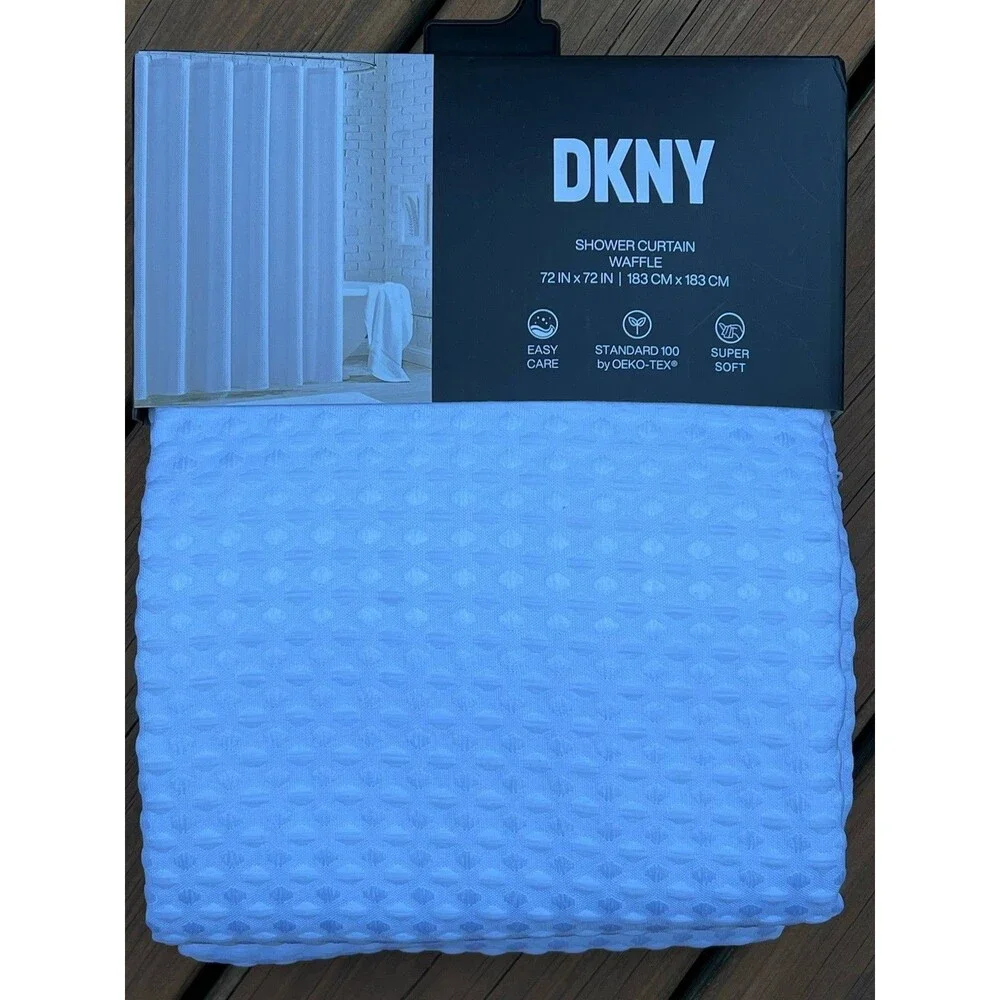 DKNY Waffle White Fabric Polyester Shower Curtain 72